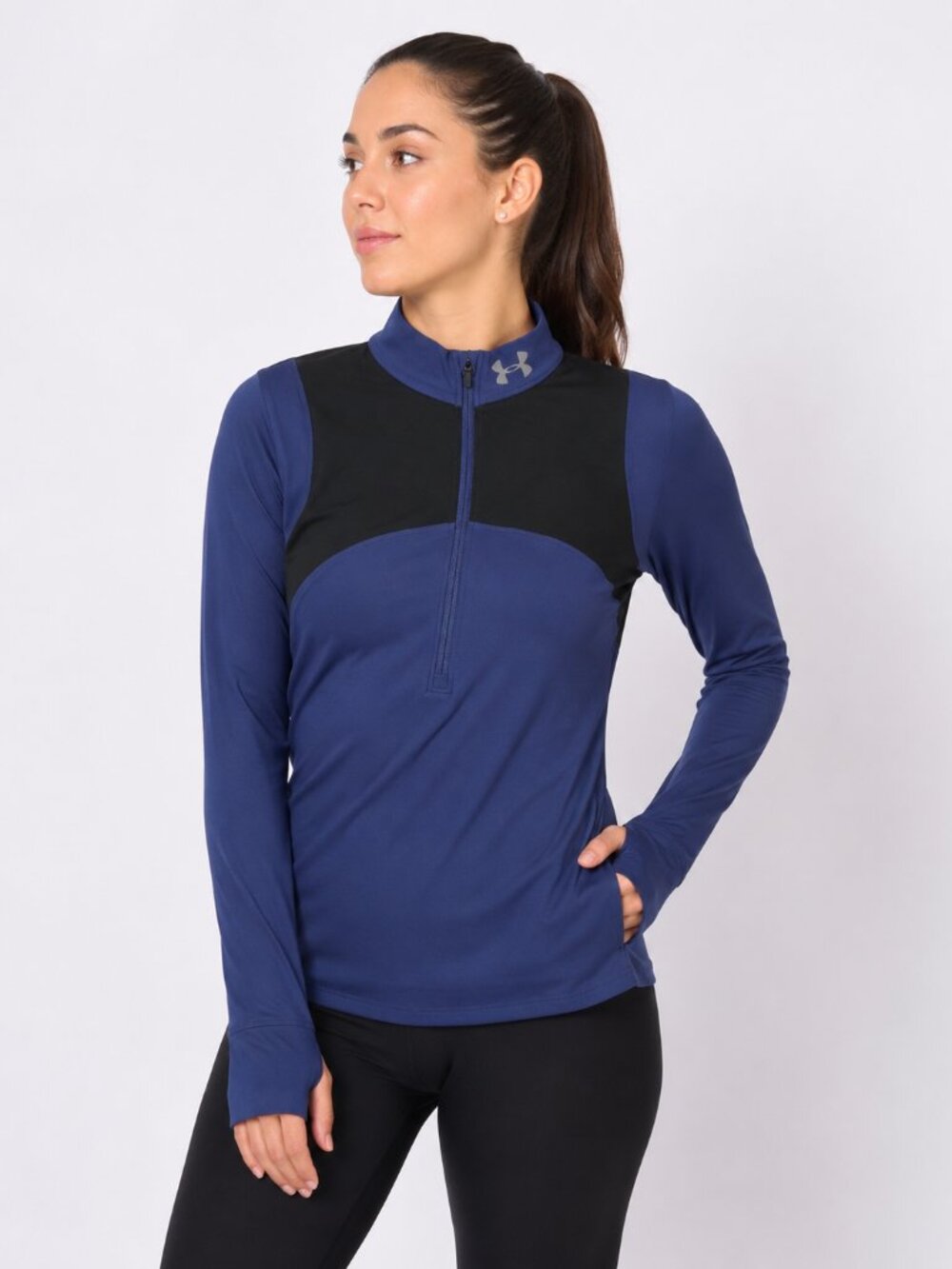 Under Armour HeatGear Run 1/4 Zip Pullover Blue Black Women's Large